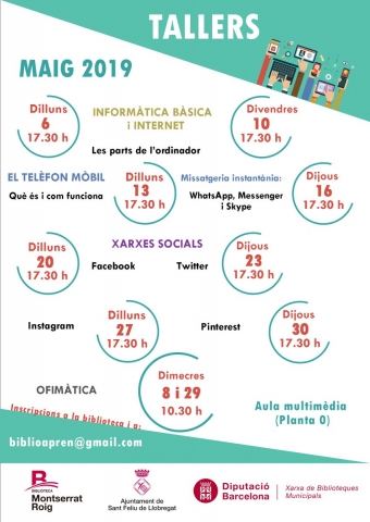 Cartell dels cursos del Punt TIC Biblioteca Montserrat Roig de Sant Feliu de Llobregat 