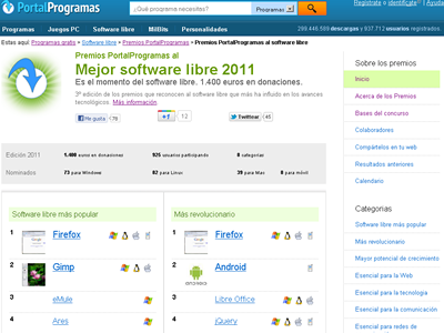 Captura de la pàgina de votació dels Premis PortalProgramas