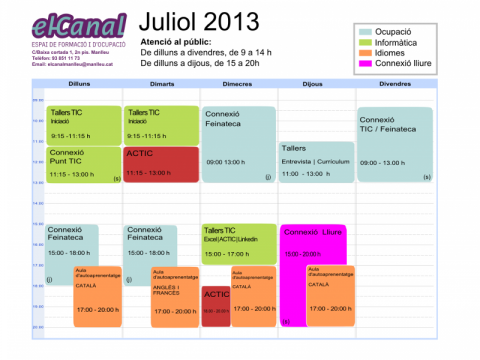 Horari del Punt TIC elCanal durant el mes de juliol de 2013