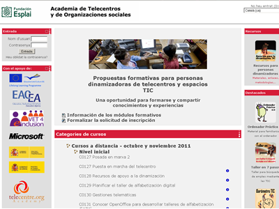 Captura del pantalla del Moodle per a dinamitzadors de la Fundació Esplai