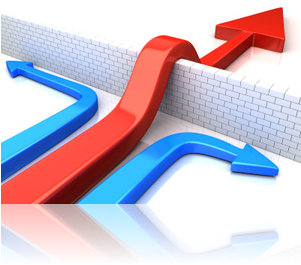 Imatge genèrica, fletxes superant un obstacle